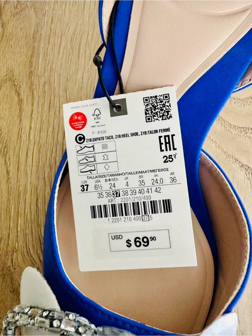 Zara Cobalt Blue Crystal Bow Slingback Heels | EU 37 | US 6.5 | NWT - Picture 8 of 9